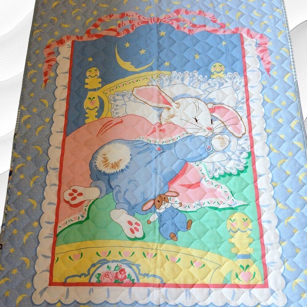 Babies Charming Sleeping Bunny Large Quilt, 43" Long x 34" Wide, Cotton NEW - Picture 2 of 6